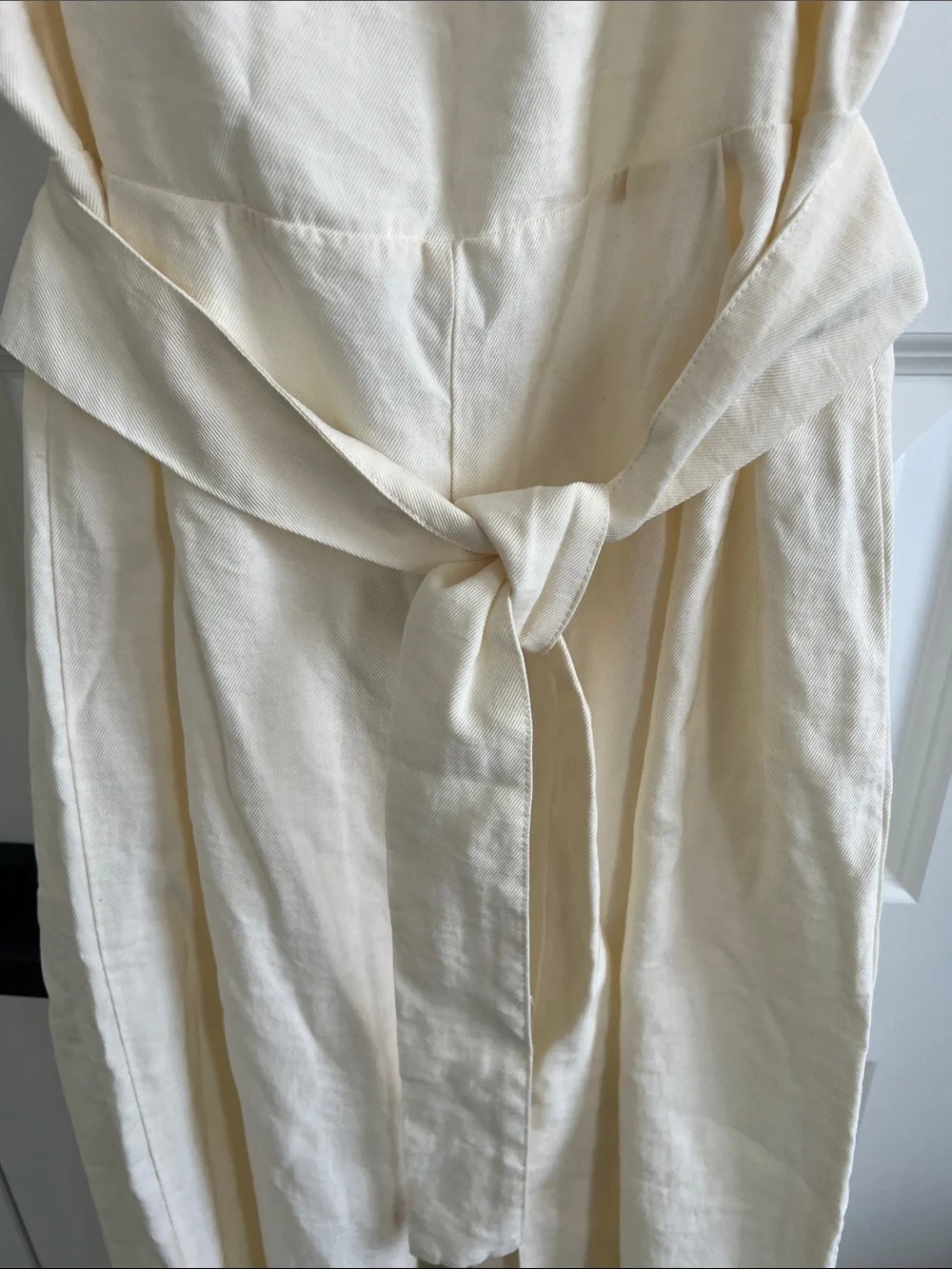 Zara Cream Sleeveless Linen-Blend Jumpsuit with Tie Waist